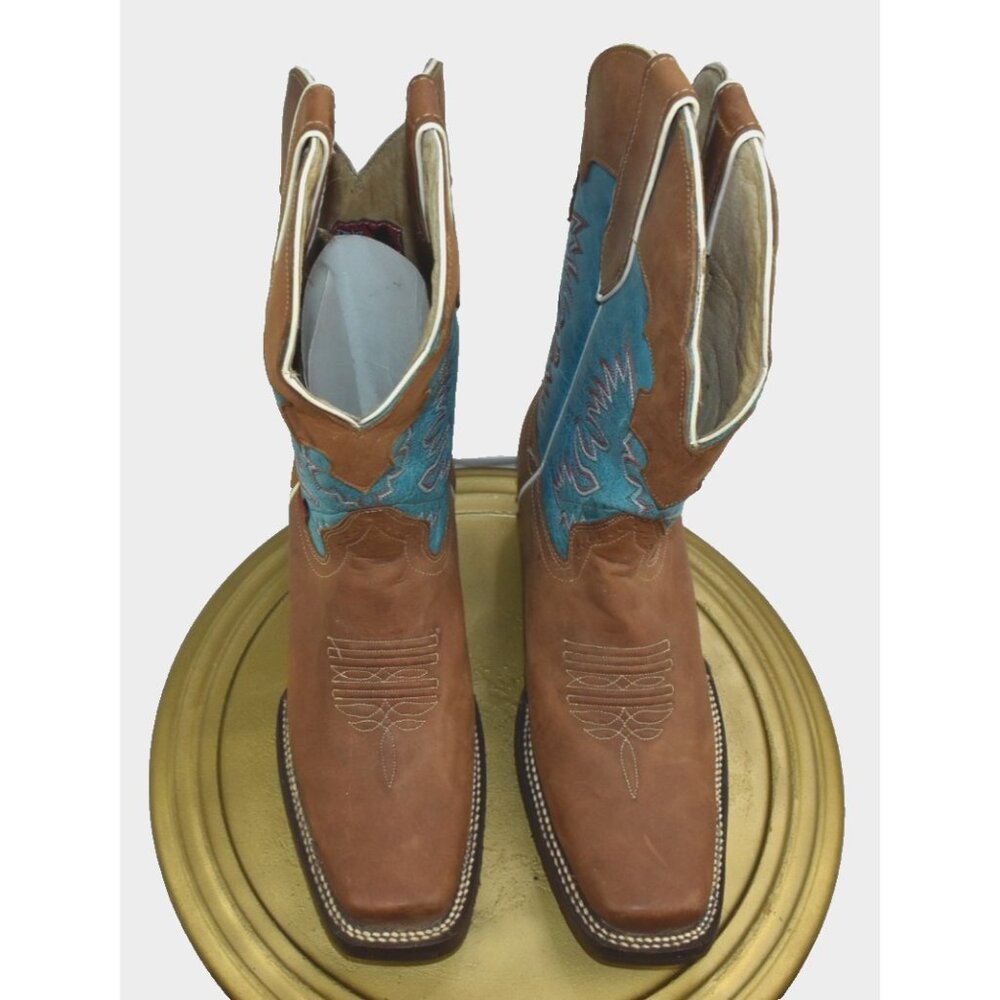 🌹Big Bull Boots Mens Size 8.5 Brown Leather Western Cowboy SquareToe Mexico 26.5 - Picture 8 of 14